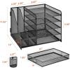 imageMarbrasse Desk Organizer with File Holder 5Tier Paper Letter Tray Organizer with Drawer and 2 Pen Holder Mesh Desktop Organizer and Storage with Magazine Holder for Office SuppliesBlackBlack