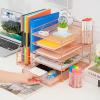 imageMarbrasse Desk Organizer with File Holder 5Tier Paper Letter Tray Organizer with Drawer and 2 Pen Holder Mesh Desktop Organizer and Storage with Magazine Holder for Office SuppliesBlackRose Gold