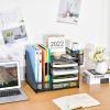 imageMarbrasse Desk Organizer with File Holder 5Tier Paper Letter Tray Organizer with Drawer and 2 Pen Holder Mesh Desktop Organizer and Storage with Magazine Holder for Office SuppliesBlackBlack