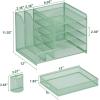 imageMarbrasse Desk Organizer with File Holder 5Tier Paper Letter Tray Organizer with Drawer and 2 Pen Holder Mesh Desktop Organizer and Storage with Magazine Holder for Office SuppliesBlackGreen