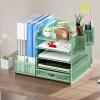imageMarbrasse Desk Organizer with File Holder 5Tier Paper Letter Tray Organizer with Drawer and 2 Pen Holder Mesh Desktop Organizer and Storage with Magazine Holder for Office SuppliesBlackGreen