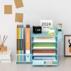 imageMarbrasse Desk Organizer with File Holder 5Tier Paper Letter Tray Organizer with Drawer and 2 Pen Holder Mesh Desktop Organizer and Storage with Magazine Holder for Office SuppliesBlackBlue
