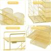 imageMarbrasse Desk Organizer with File Holder 5Tier Paper Letter Tray Organizer with Drawer and 2 Pen Holder Mesh Desktop Organizer and Storage with Magazine Holder for Office SuppliesBlackGold