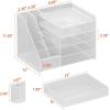imageMarbrasse Desk Organizer with File Holder 5Tier Paper Letter Tray Organizer with Drawer and 2 Pen Holder Mesh Desktop Organizer and Storage with Magazine Holder for Office SuppliesBlackWhite