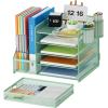 imageMarbrasse Desk Organizer with File Holder 5Tier Paper Letter Tray Organizer with Drawer and 2 Pen Holder Mesh Desktop Organizer and Storage with Magazine Holder for Office SuppliesBlackGreen