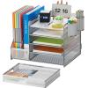 imageMarbrasse Desk Organizer with File Holder 5Tier Paper Letter Tray Organizer with Drawer and 2 Pen Holder Mesh Desktop Organizer and Storage with Magazine Holder for Office SuppliesBlackSilver