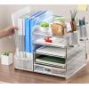 imageMarbrasse Desk Organizer with File Holder 5Tier Paper Letter Tray Organizer with Drawer and 2 Pen Holder Mesh Desktop Organizer and Storage with Magazine Holder for Office SuppliesBlackSilver