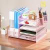 imageMarbrasse Desk Organizer with File Holder 5Tier Paper Letter Tray Organizer with Drawer and 2 Pen Holder Mesh Desktop Organizer and Storage with Magazine Holder for Office SuppliesBlackPink