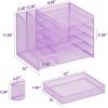 imageMarbrasse Desk Organizer with File Holder 5Tier Paper Letter Tray Organizer with Drawer and 2 Pen Holder Mesh Desktop Organizer and Storage with Magazine Holder for Office SuppliesBlackPurple
