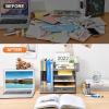 imageMarbrasse Desk Organizer with File Holder 5Tier Paper Letter Tray Organizer with Drawer and 2 Pen Holder Mesh Desktop Organizer and Storage with Magazine Holder for Office SuppliesBlackSilver