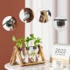 imageMarbrasse Plant Propagation Stations with Wooden Stand Desktop Plant Terrarium Holder Bulb Vase Glass Vase Container with Metal Swivel Holder for Hydroponics of Home Garden Office Decor Lover Gifts3 Bulbs Vase