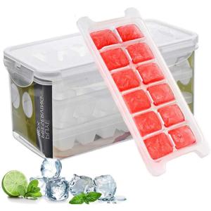imageIce Cube Trays and Ice Cube Storage Container Set With Airtight Locking Lid 3 Packs  36 Big Trapezoid Ice Cubes Stackable Plastic Ice Mold Makers for Cool Drinks Baby Food and Smoothie
