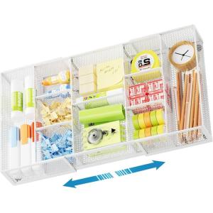 imageMarbrasse Expandable Desk Drawer Organizer Mesh Drawer Organizer Tray with 10 Adjustable Compartments Desk Organizers and Accessories 5 Dividers Drawer for Office Supplies Makeup ampamp Vanity BlackLonger Expandable Drawer OrganizerW