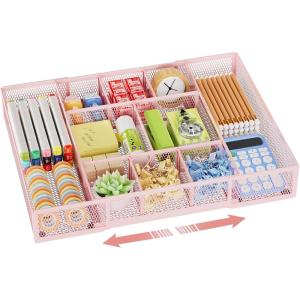 imageMarbrasse Expandable Desk Drawer Organizer Mesh Drawer Organizer Tray with 10 Adjustable Compartments Desk Organizers and Accessories 5 Dividers Drawer for Office Supplies Makeup ampamp Vanity BlackExpandablePink
