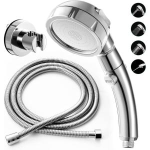 imageMarbrasse High Pressure Shower Head 3Settings Handheld Showerhead with ONOff Full Shutoff Push Button and Switch to Control Flow AngleAdjustable Water Saving Body SpraysChromeShower Head with Bracket