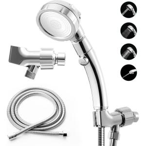 imageMarbrasse High Pressure Shower Head 3Settings Handheld Showerhead with ONOff Full Shutoff Push Button and Switch to Control Flow AngleAdjustable Water Saving Body SpraysChromeShower Head with Hose and Holder