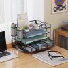 imageMarbrasse 4Trays Desk File Organizer with 2 Pen Holder Desktop Hanging File Holder with Drawer Paper Letter Tray Organizer Rose GoldBlack