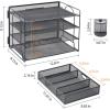 imageMarbrasse 4Trays Desk File Organizer with 2 Pen Holder Desktop Hanging File Holder with Drawer Paper Letter Tray Organizer Rose GoldBlack