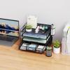 imageMarbrasse 4Trays Desk File Organizer with 2 Pen Holder Desktop Hanging File Holder with Drawer Paper Letter Tray Organizer Rose GoldBlack