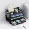 imageMarbrasse 4Trays Desk File Organizer with 2 Pen Holder Desktop Hanging File Holder with Drawer Paper Letter Tray Organizer Rose GoldBlack