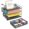 imageMarbrasse 4Trays Desk File Organizer with 2 Pen Holder Desktop Hanging File Holder with Drawer Paper Letter Tray Organizer Rose GoldBlack