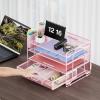imageMarbrasse 4Trays Desk File Organizer with 2 Pen Holder Desktop Hanging File Holder with Drawer Paper Letter Tray Organizer Rose GoldPink