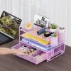 imageMarbrasse 4Trays Desk File Organizer with 2 Pen Holder Desktop Hanging File Holder with Drawer Paper Letter Tray Organizer Rose GoldPurple