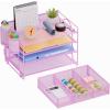imageMarbrasse 4Trays Desk File Organizer with 2 Pen Holder Desktop Hanging File Holder with Drawer Paper Letter Tray Organizer Rose GoldPurple