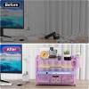 imageMarbrasse 4Trays Desk File Organizer with 2 Pen Holder Desktop Hanging File Holder with Drawer Paper Letter Tray Organizer Rose GoldPurple