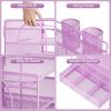 imageMarbrasse 4Trays Desk File Organizer with 2 Pen Holder Desktop Hanging File Holder with Drawer Paper Letter Tray Organizer Rose GoldPurple