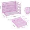 imageMarbrasse 4Trays Desk File Organizer with 2 Pen Holder Desktop Hanging File Holder with Drawer Paper Letter Tray Organizer Rose GoldPurple