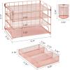 imageMarbrasse 4Trays Desk File Organizer with 2 Pen Holder Desktop Hanging File Holder with Drawer Paper Letter Tray Organizer Rose GoldRose Gold
