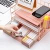 imageMarbrasse 4Trays Desk File Organizer with 2 Pen Holder Desktop Hanging File Holder with Drawer Paper Letter Tray Organizer Rose GoldRose Gold
