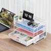 imageMarbrasse 4Trays Desk File Organizer with 2 Pen Holder Desktop Hanging File Holder with Drawer Paper Letter Tray Organizer Rose GoldWhite