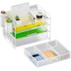 imageMarbrasse 4Trays Desk File Organizer with 2 Pen Holder Desktop Hanging File Holder with Drawer Paper Letter Tray Organizer Rose GoldWhite