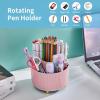 imageMarbrasse Desk Organizer 360Degree Rotating Pen Holder for Desk Desk Organizers and Accessories with 5 Compartments Pencil Organizer Art Supply Storage Box Caddy for Office Home WhitePink