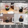 imageMarbrasse Desk Organizer 360Degree Rotating Pen Holder for Desk Desk Organizers and Accessories with 5 Compartments Pencil Organizer Art Supply Storage Box Caddy for Office Home WhiteBlack
