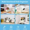 imageMarbrasse Desk Organizer 360Degree Rotating Pen Holder for Desk Desk Organizers and Accessories with 5 Compartments Pencil Organizer Art Supply Storage Box Caddy for Office Home WhiteIvory
