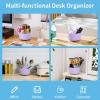 imageMarbrasse Desk Organizer 360Degree Rotating Pen Holder for Desk Desk Organizers and Accessories with 5 Compartments Pencil Organizer Art Supply Storage Box Caddy for Office Home WhitePurple