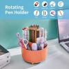 imageMarbrasse Desk Organizer 360Degree Rotating Pen Holder for Desk Desk Organizers and Accessories with 5 Compartments Pencil Organizer Art Supply Storage Box Caddy for Office Home WhiteOrange