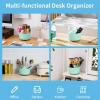 imageMarbrasse Desk Organizer 360Degree Rotating Pen Holder for Desk Desk Organizers and Accessories with 5 Compartments Pencil Organizer Art Supply Storage Box Caddy for Office Home WhiteMint Green