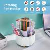 imageMarbrasse Desk Organizer 360Degree Rotating Pen Holder for Desk Desk Organizers and Accessories with 5 Compartments Pencil Organizer Art Supply Storage Box Caddy for Office Home WhiteWhite
