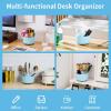 imageMarbrasse Desk Organizer 360Degree Rotating Pen Holder for Desk Desk Organizers and Accessories with 5 Compartments Pencil Organizer Art Supply Storage Box Caddy for Office Home WhiteLight Blue