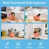 imageMarbrasse Desk Organizer 360Degree Rotating Pen Holder for Desk Desk Organizers and Accessories with 5 Compartments Pencil Organizer Art Supply Storage Box Caddy for Office Home WhiteOrange