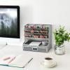 imageMarbrasse Mesh Desk Organizer MultiFunctional Pen Holder Desktop Stationary Organizer Storage Rack for School Home Office Art Supplies Mesh Pen HolderMesh Pen Holder With Drawer Silver