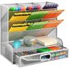 imageMarbrasse Mesh Desk Organizer MultiFunctional Pen Holder Desktop Stationary Organizer Storage Rack for School Home Office Art Supplies Mesh Pen HolderMesh Pen Holder With Drawer Silver