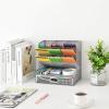 imageMarbrasse Mesh Desk Organizer MultiFunctional Pen Holder Desktop Stationary Organizer Storage Rack for School Home Office Art Supplies Mesh Pen HolderMesh Pen Holder With Drawer Silver