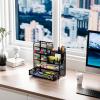 imageMarbrasse Mesh Pen Holder for Desk MultiFunctional Pencil Organizer with Drawer Desk Organizers and Accessories for Office Art Supplies BlackBlack