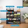 imageMarbrasse Mesh Pen Holder for Desk MultiFunctional Pencil Organizer with Drawer Desk Organizers and Accessories for Office Art Supplies BlackBlack
