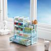 imageMarbrasse Mesh Pen Holder for Desk MultiFunctional Pencil Organizer with Drawer Desk Organizers and Accessories for Office Art Supplies BlackBlue